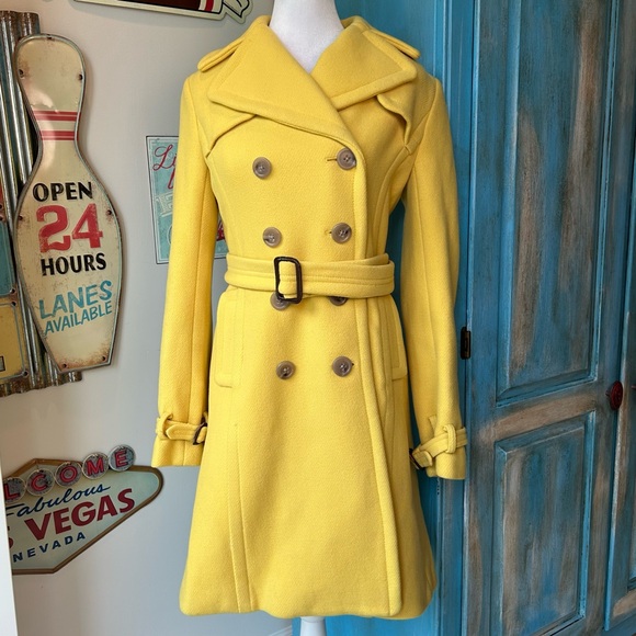 J. Crew Yellow Wool Trench Coat - Picture 1 of 16